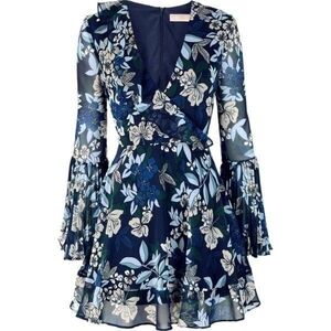 2/$25 or 4/$40 Keepsake Mini Dress Long Sleeve Bell Sleeve Size XS Blue